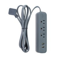 Globe Electric Designer Series 6-ft 3-Outlet USB Surge Protector Power Strip, 2x USB Ports, Right Angle Plug, Adriatic Rubberized Finish 78392