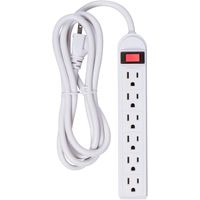 Morris Products 6 Outlet Electrical Power Strip - 6 Foot Cord, Slim Design, Space Saving - Built-In Circuit Breaker - Plastic Housing, Mounting Key Holes - On, Off Switch - 1 Count