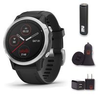 Garmin Fenix 6S - (Silver w/Black Band) Bundle with PowerBank + USB Car Charger + USB Wall Charger (4 Items)