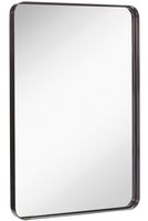 Hamilton Hills Contemporary Brushed Metal Wall Mirror | Glass Panel Black Framed Rounded Corner Deep Set Design | Mirrored Rectangle Hangs Horizontal or Vertical (24" x 36")