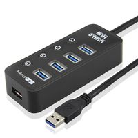 Bluwee 5-Port USB 3.0 Hub with 4pcs Data Transfer Ports, 1pc 5V/2.1A Smart Charging Port, Individual On/Off Switches(ABS Black)