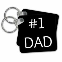 3dRose #1 Dad, White Lettering on A Black Background - Key Chains, 2,25 x 2,25", Set of 2 (kc_214390_1)