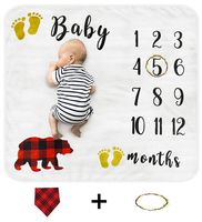 Cimkiz Baby Monthly Milestone Blanket for Boys and Girls Organic Premium Fleece Photography Background Blankets Bonus Floral Wreath + Bib Best Newborn Photo Prop Large (Bear)