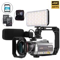 Camcorder 4k Video Camera, ORDRO 4K 30FPS Video Camera WiFi IR Night Vision 64X Digital Zoom 4K Ultra HD YouTube Vlogging Camera with Microphone, Wide Angle Lens, Camera Holder and Fill Light