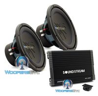 pkg Soundstream AR1.2500D Monoblock 2500W Class D Amplifier + (2) Soundstream RUB.124 12" 500W RMS Dual 4-Ohm Rubicon Series Subwoofers