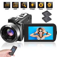 Video Camera Camcorder, Digital Vlogging Camera Recorder for YouTube Full HD 1080P 30FPS 24MP 18X Digital Zoom with Remote Control 3.0 inch 270 Degree Rotation Screen with 2 Batteries