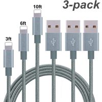 YoRoucI Charger Cable 3ft 6ft 10ft 3Pack Nylon Braided Fast Charging USB Power Charger Cord Compatible with Phone XS MAX XR X 8 7 SE 6S 6 5 5C 5S Plus Pad Mini Air Pro Dark Grey