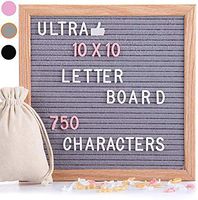 Felt Letter Board Gray 10x10 Inches with Stand, 750 PCS Changeable Letters & Lovely Emojis, Solid Oak Wood Material, Decorative Display Board Designed with Metal Hook on The Wall (Grey)