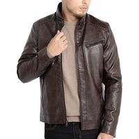 WULFUL Men's Stand Collar Leather Jacket Motorcycle Lightweight Faux Leather Outwear