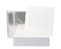 Golden State Art, Acid-Free Cardboard Frames,Pack of 25 White 8x10 Slip in Mats for 5x7 Photo Pre-Adhesive with Backing Board,Paper Frames for Picture Holder,Includes 25 Clear Bags