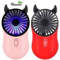 Kbinter Cute Personal Mini Fan, Handheld & Portable USB Rechargeable Fan with Pretty LED Light, 3 Adjustable Speeds, Portable Holder, for Indoor Or Outdoor Activities, Devil Horn 2 Pack (Red+Pink)