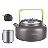 Overmont Camping Kettle Camp Tea Coffee Pot Aluminum 27/42 FL OZ Outdoor Hiking Gear Portable Teapot Lightweight with Silicon Handle (L with Cup)