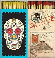 Mexico and Sugar Skull Designer Match Boxes with Long Kitchen Matches | Set of 2 Large Match Boxes