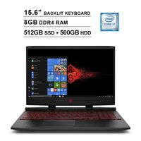 2020 Newest HP Omen 15.6 Inch Gaming Laptop (Intel 6-Core i7-9750H up to 4.5GHz, 8GB DDR4 RAM, 512GB SSD (Boot) + 500GB HDD, NVIDIA GTX 1660Ti 6GB, Backlit KB, WiFi, Bluetooth, HDMI, Windows 10)