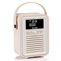 Retro Mini by VQ | Radio & Bluetooth Speaker with AM/FM & HD Radio, Dual Alarm Clock Mains or Battery - Premium PU Leather Case Cream