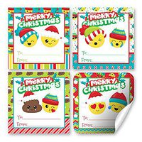 Christmas Emoji Gift Tag Stickers, Set of 12 2.5 X 2.5 Funny Square Christmas Present Labels by AmandaCreation