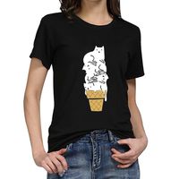 Women's Tops Miuye Summer Cute Cat Print Tops Short Sleeve T-Shirts Blouse Tunic Graphic tees Tanks (XL, Black)