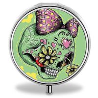 Skull Pill Case, Round Stainless Drug Organizer Container Medicine Cover for Pocket Daily&Weekly