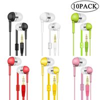 Wholesale Kids Bulk Earbuds Headphones Earphones for Classroom, Libraries, Hospitals 10 Pack 6 Assorted Colors Individually Bagged 10Pack