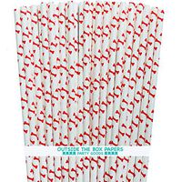 Dog Bone Theme Paper Drinking Straws - Red White - 7.75 Inches - 100 Pack - Outside the Box Papers Brand