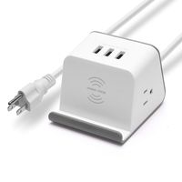 Wireless Charging Power Strip - Mini Travel Charging Dock with Qi Charging Pad and 3 Port Dock,Compatible for Cell Phones,Smart Phones,Tablets,and Other Electronics - Grey&White