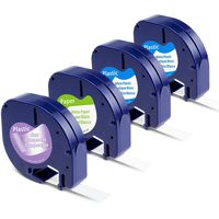 4-Pack Replacement for DYMO LetraTag Labeling Refills Self-Adhesive Paper/Plastic Tape Compatible with DYMO LetraTag Label Makers, Black Print on White/Clear, 1/2 Inch x 13 feet, 12mm x 4m