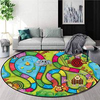 RUGSMAT Board Game Modern Machine Washable Round Bath Mat,Joyful Zoo Animals Kids Coffee Table Mat Non-Skid Living Room Carpet Round-55