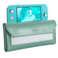 MoKo Slim Pouch for Nintendo Switch Lite, Travel Carry Case Storage Bag PU Leather Portable Magnetic Clasp Closure Cover with Game Cartridges Holders for Nintendo Switch Lite - Turquoise + Light Blue