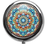 Mandala Pattern Design New Silver Round Pill Box Decorative Metal Medicine Vitamin Organizer Unique Gift,No Separation, an Entire Storage Space