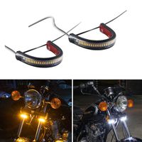 CoCsmart 2PC Flexible Switchback Dual-Color White & Amber Motorcycle LED Fork Turn Signal Blinkers DRL Daytime Running Light Waterproof Adjustable Stips Bars kit Universal Fit Motorbike (39mm-70mm)