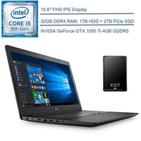 2020 Dell G3 15.6" FHD Gaming Laptop Computer, 8th Gen Intel Quad-Core i5-8300H up to 4.0GHz, 32GB DDR4 RAM, 1TB HDD + 2TB PCIe SSD, GeForce GTX 1050 Ti 4GB, Windows 10 + EST 500GB External Hard Drive