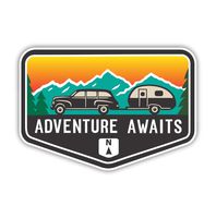 Adventure Awaits RV Sticker Vinyl Decal for Auto Cars Trucks Windshield Laptop RV Camper