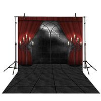 Allenjoy 6X8ft Halloween Dark Night Red Curtain Backdrop Gothic Rain Window Vampire Photography Background Candles Scary Hallowmas Party Banner Portrait Photo Booth Studio