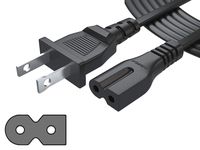 Pwr 2 Prong Polarized Power-Cord for LED TV 2 Slot Adapter AC Wall Cable IEC-60320 IEC320 C7 to NEMA 1-15P 12 Ft