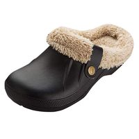 Dainzuy Waterproof Slippers Women Men Fleece Fur Lined Clogs Winter Garden Shoes Warm House Slippers Indoor Outdoor Black