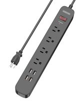 NTONPOWER 4-Port USB Electric Surge Protector 1700 Joule with 4 Outlets Desk Power Strip with On Off Switch and 5ft Long Extension Cord for Home Office TV Computer Power Bank Smartphone Tablet - Black