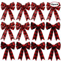 WILLBOND Buffalo Plaid Bows Christmas Bows Holiday Decorative Bows for Christmas Party Supplies, 5 x 7 Inch (Color Set 1, 12 Pieces)