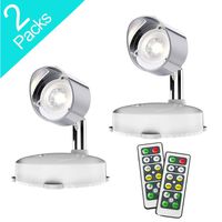 Wireless Spotlight, LED Accent Lights Battery Operated with Remote, Dimmable Puck Light with Rotatable Lights Head for Painting Picture Artwork Closet, 2pack