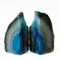 JIC Gem Teal Agate Bookends 4 to 6 Lbs Polished 1 Pair with Rubber Bumpers for Office Décor and Home Decoration