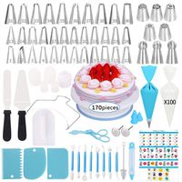 Cake Decorating Supplies Kit,170 PCS Baking Supplies Set with Icing Piping Tips & Russian Nozzles with Pattern Chart, Rotating Turntable Stand, Frosting, Piping Bags - Best Christmas Gift for Family