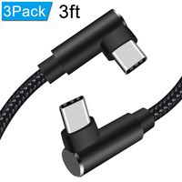 USB C to USB C 3ft 3 Pack Fast Charging Cable Right Angle 90 Degree Type c to Type c Nylon Braided PD Charger Cord Compatible Samsung Galaxy S10 S9 S8 Plus Note 9 8,Moto Z,LG V20 G6 G5 (Black,3feet)