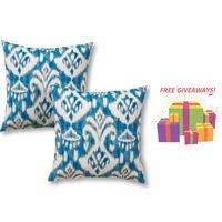 Greendale Home Fashions 17 in. Square Outdoor Throw/Accent Pillow Seaside Ikat, Set of 2 with More Exciting Give-aways