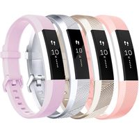 Tobfit Compatible with Alta Bands, 4 Pack, Soft TPU Classic Accessories Replacement Bands Compatible with Alta HR/Ace, Small Large (Large, Silver/Champagne Gold/Lavender/Pink)
