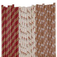 Biodegradable Paper Straws Mix, Snowman Christmas, Red Kraft, Polka Dot Striped Snowman (50)