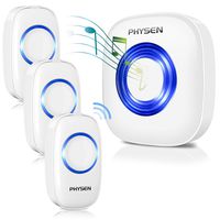 PHYSEN Model CW Wireless Doorbell kit with 3 Push Buttons and 1 Plug-in Receiver Operating Range up to 1000ft,4 Volume Levels and 52 Melodies Doorbell Chimes,No Batteries Required for Receiver