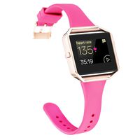 Amcute Compatibe for Fitbit Blaze Band Slim Narrow Thin Silicone Replacement Wristband with Metal Frame for Fitbit Blaze Bands Women Men Small Large (Wine Red/Rose Gold, Large)