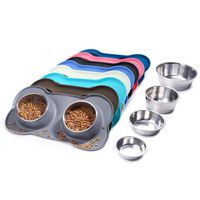 Vivaglory Dog Bowls Stainless Steel Water and Food Bowl Pet Cat Feeder with Non Spill Skid Resistant Silicone Mat, Medium, Gray