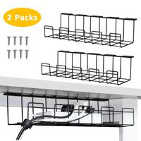 2 Packs Cable Management Tray, 16 inches Under Desk Cable Organizer for Wire Management, Metal Wire Cable Tray for Desks, Offices, and Kitchens (Black)