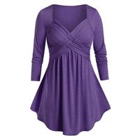 Women Plus Size Sweetheart Collar Space Tunic Flare T Shirt Loose Tops Crew Neck Sweatshirt Blouse Shirt Purple