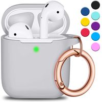 R-fun AirPods Case Cover with Keychain, Full Protective Silicone AirPods Accessories Skin Cover for Women Girl with Apple AirPods Wireless Charging Case, Front LED Visible-Pebble